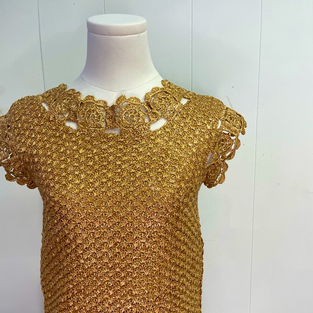 Vintage 1960’s Gold Raffia Skirt Suit Set crochet collectible midcentury fashion